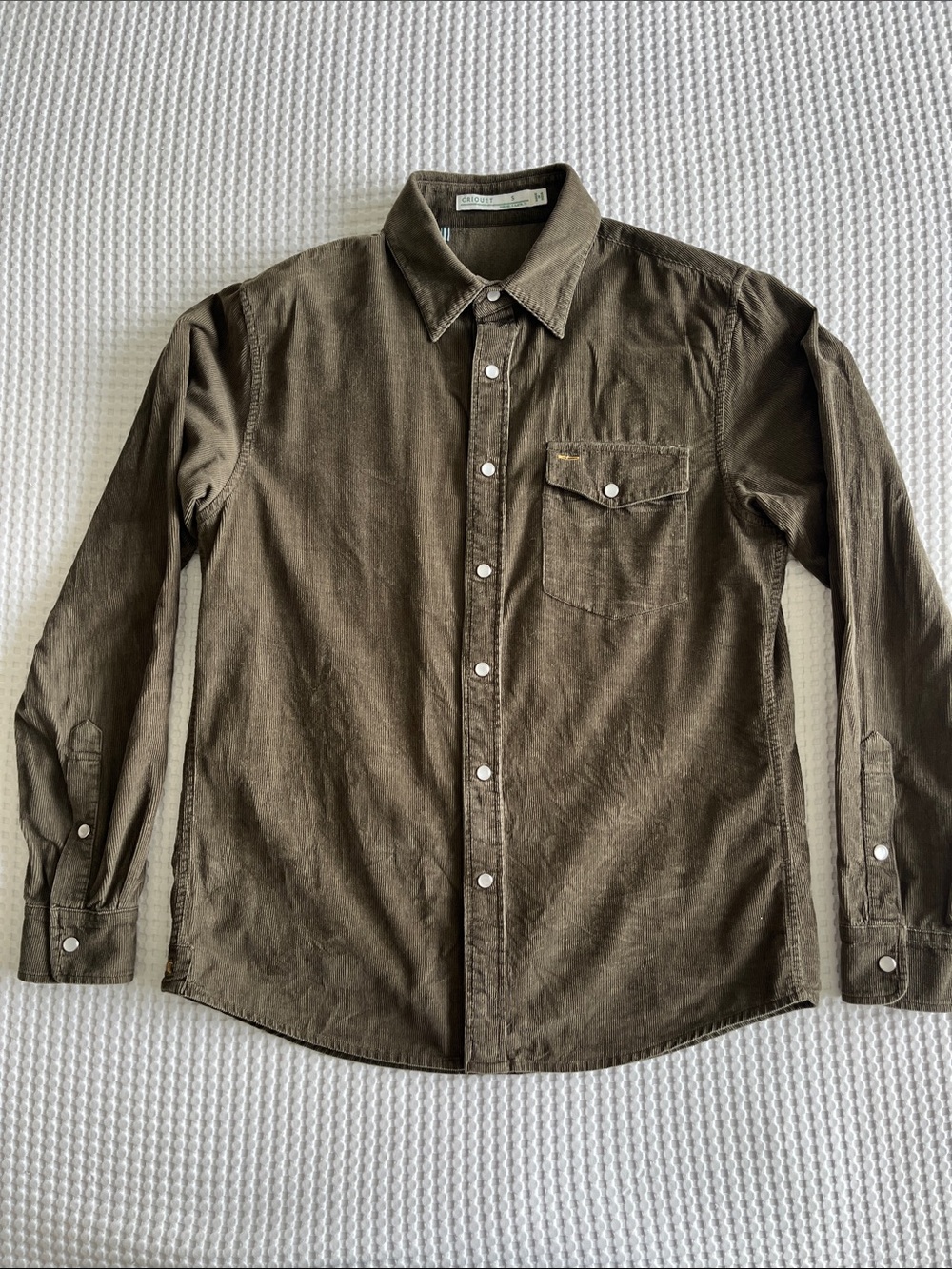 Criquet Green Brown Corduroy Button Down Shirt